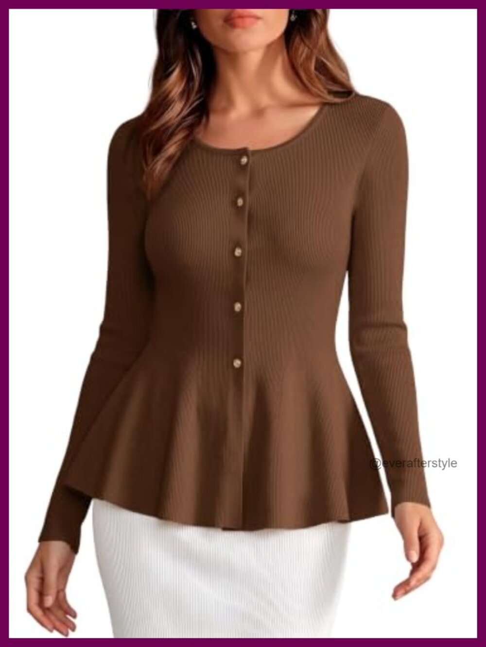 Peplum Cardigan Sweater Long Sleeve Ribbed Knit Button Women